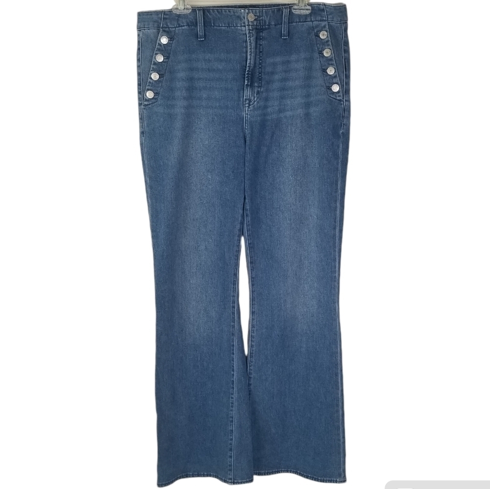 GAP High Rise Flare Denim Jeans Dark Garda Size 18/34 Long
